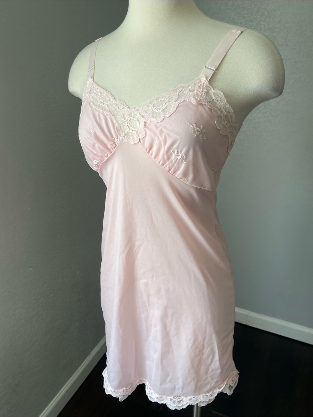 Lace-Trim Pink Slip Dress